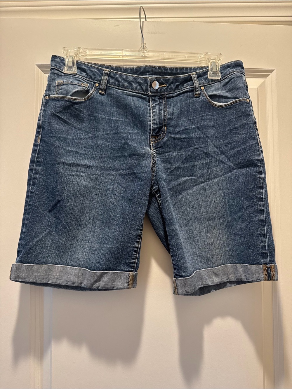 Women’s Dark Blue Denim Shorts - Classic Folded Hem